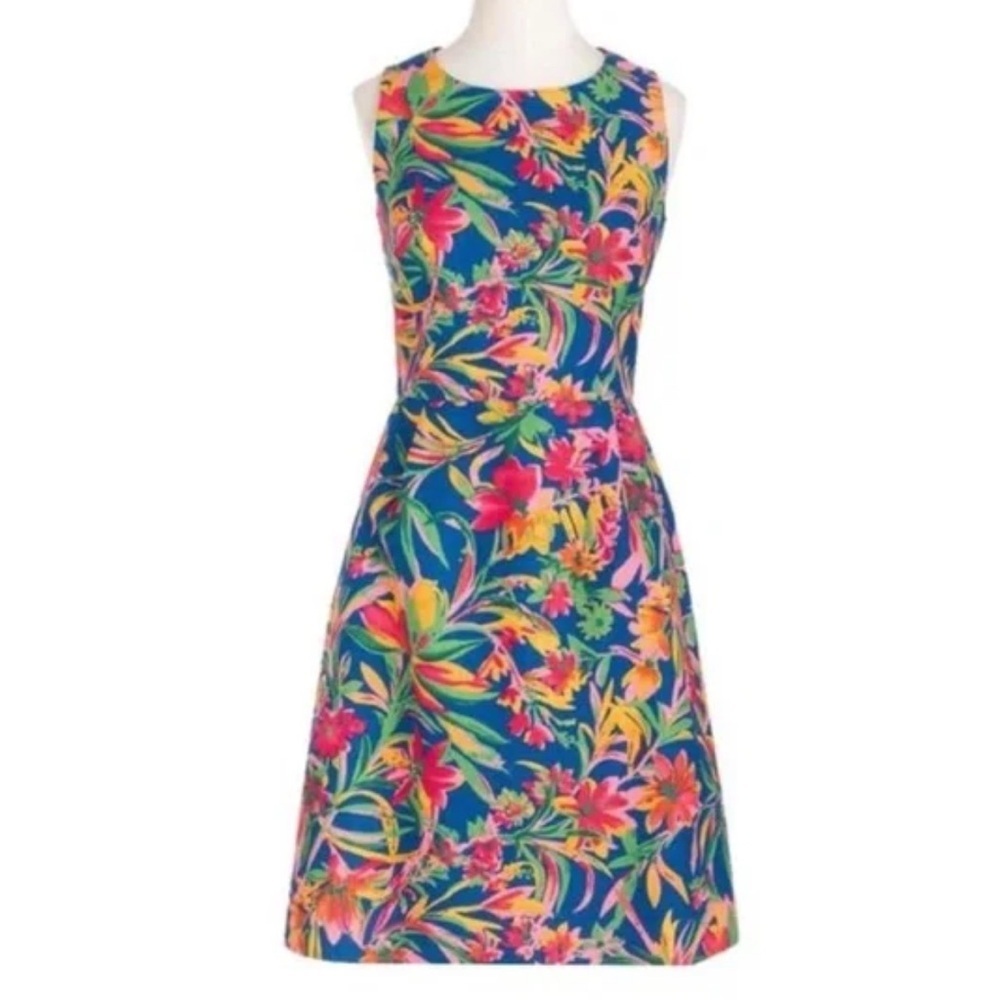 J Crew Tropical Floral Print 100% Cotton Dress Women's Size 0 petite